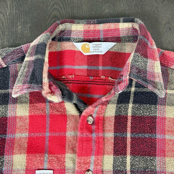 Vtg Carhart Small Red Black Plaid Button-Up Flannel Work Chore GUC - Picture 6 of 9